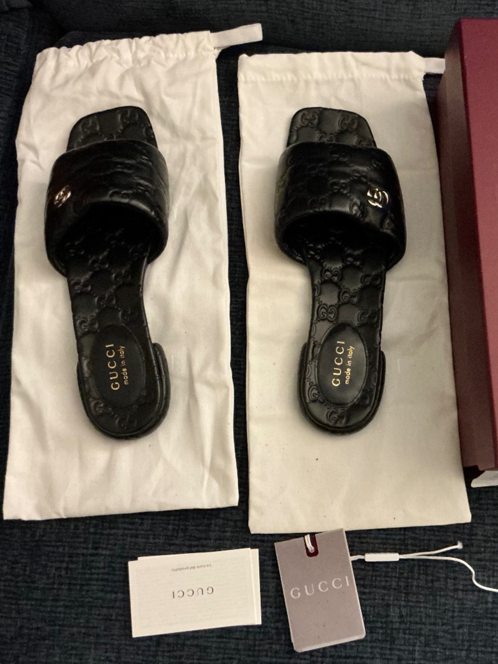 Gucci GG Black Leather Slide Size 10 (40)